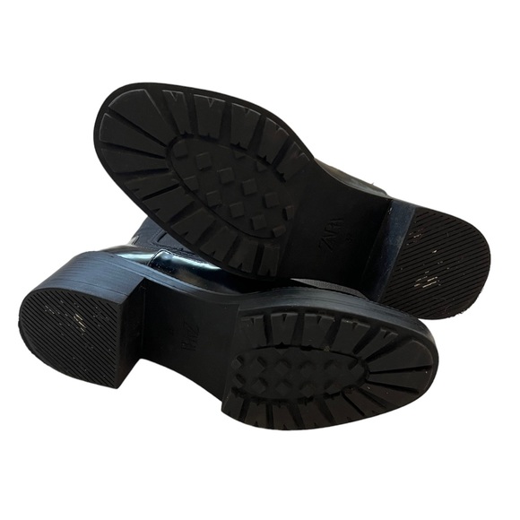 Zara Black Patent Leather Booties with Fabric Slip-On - Picture 6 of 8